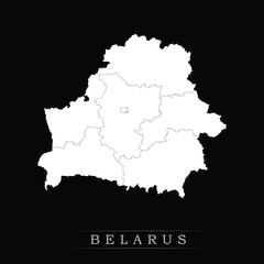 White political maps of Belarus isolated on black background.
