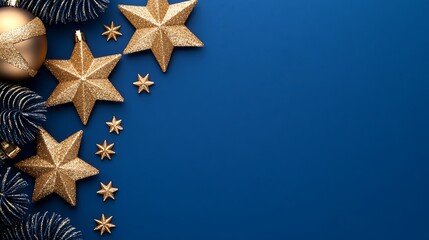 Festive Gold Stars on Blue Background for Holidays