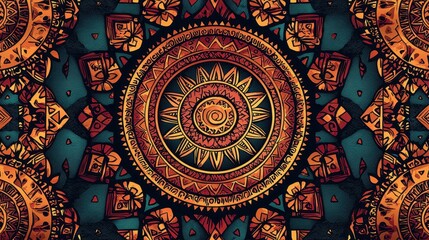 Obraz premium Abstract Sun Mandala Pattern with Tribal Geometric Shapes