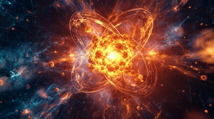 Atomic Fusion Fractal: Abstract Visual Metaphor of Nuclear Fission with Splitting Atoms and Radiating Energy