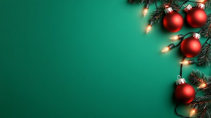 Christmas Decorations with Red Balls and Green Background