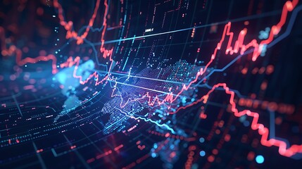 Obraz premium Global stock market under abstract lightning tech effects