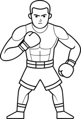 Boxer Ready Fight Illustrations. Boxing man Vector illustration on black and white.