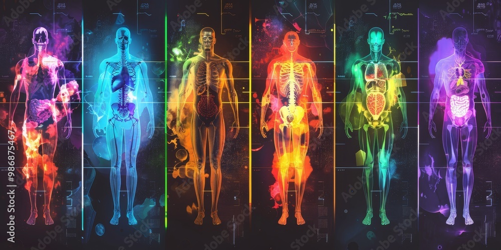 Poster Dynamic PET scan image with vibrant colors illustrating different activity levels in the body, perfect for educational materials, medical research, and healthcare visuals