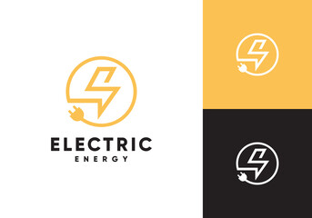lightning with plug logo. electric energy concept design template
