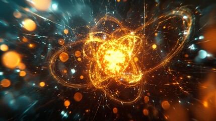 Exploring the Elegance of Nuclear Fission: Artistic 3D Render of Atomic Interactions and Energy Emission