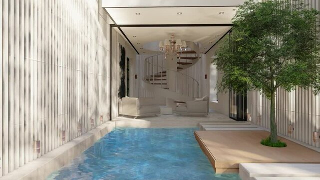 3D rendered with Lumion Indoor swimming pool interior design concept