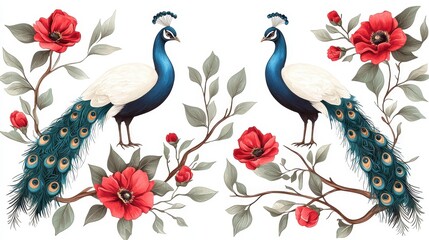 Obraz premium Elegant Peacock and Floral Design Artwork