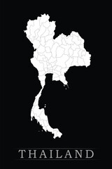 White political maps of Thailand isolated on black background.