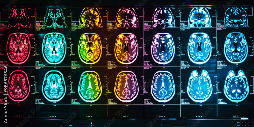 Aufkleber Bright and vivid PET scan image with a spectrum of colors to highlight various activity levels, suitable for use in healthcare, educational, and scientific contexts