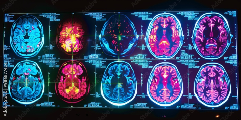 Aufkleber Bright and vivid PET scan image with a spectrum of colors to highlight various activity levels, suitable for use in healthcare, educational, and scientific contexts