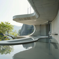 Fototapeta premium Futuristic Concrete Villa Blending with the Cliffside