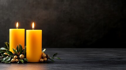 Cozy Yellow Candles on Dark Surface