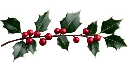 Vibrant Holly Branch with Red Berries and Green Leaves