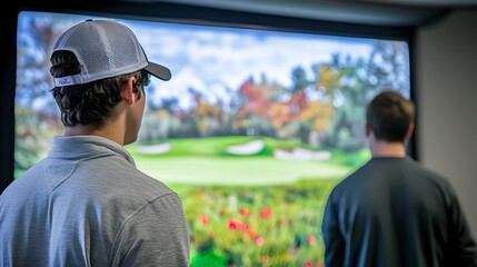 Students Engaging in Virtual Golf Simulation Class