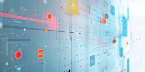 Obraz premium Sophisticated visualization of compliance frameworks, including various regulatory standards, process maps, and compliance documents, suitable for business and legal contexts