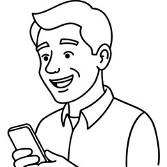 Obraz premium smiling-man-using-cellphone-texting-