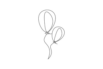 Balloon one line drawing of isolated outline birthday vector icon