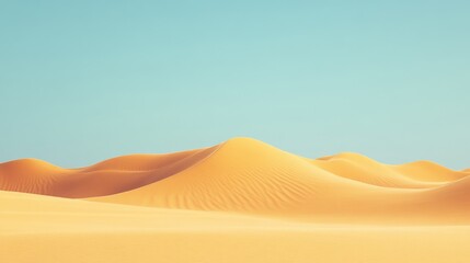 Yellow sand dunes under a clear sky, desert landscape,