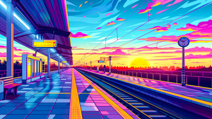 colorful line illustration of a railway station --ar 16:9 --stylize 250 --v 6 Job ID: 0a6db7e2-8913-4000-8b6c-b1094e293e44