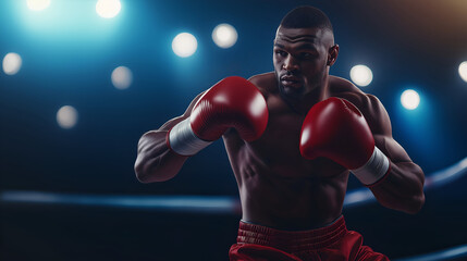 photo of a champion professional boxer delivering a powerful punch in the ring with intense focus and energy under bright arena lights
