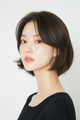 Fototapeta premium Portrait of a young woman with healthy layered hair, Korean beauty.