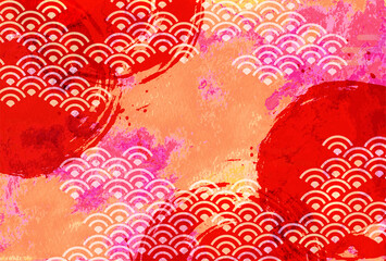 水彩　オレンジ　和紙　背景	