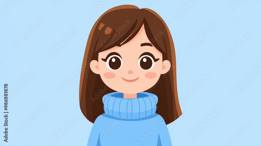 Canvas Prints a whimsical d illustration of a girl in a cozy blue sweater, showcasing modern flat design with deli