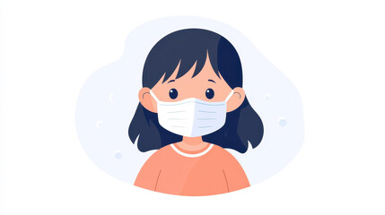 Obraz premium A young girl sports a cute medical mask, emphasizing health and safety in a vibrant, cartoonstyle illustration.