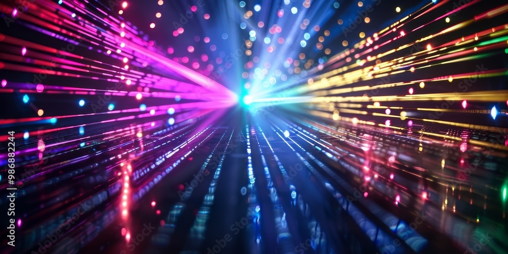 Poster captivating laser light display with a range of vivid colors creating dynamic patterns and reflectio