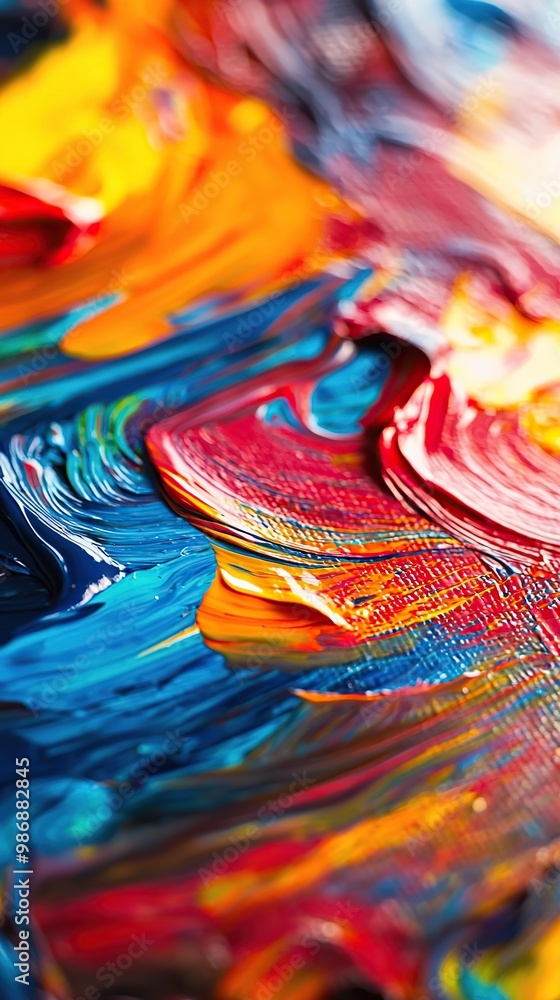 Poster abstract colorful oil paint swirls, creating a dynamic and vibrant visual.