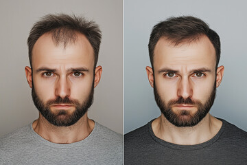 Before and After of hair loss treatment or transplant.