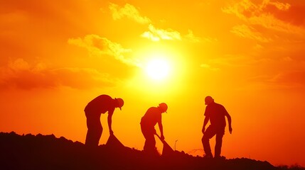 Fototapeta premium Construction workers laboring in extreme heat during a heat wave.