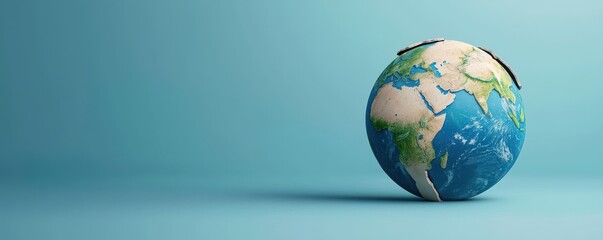 A detailed globe on a blue background symbolizing global awareness and environmental concern.