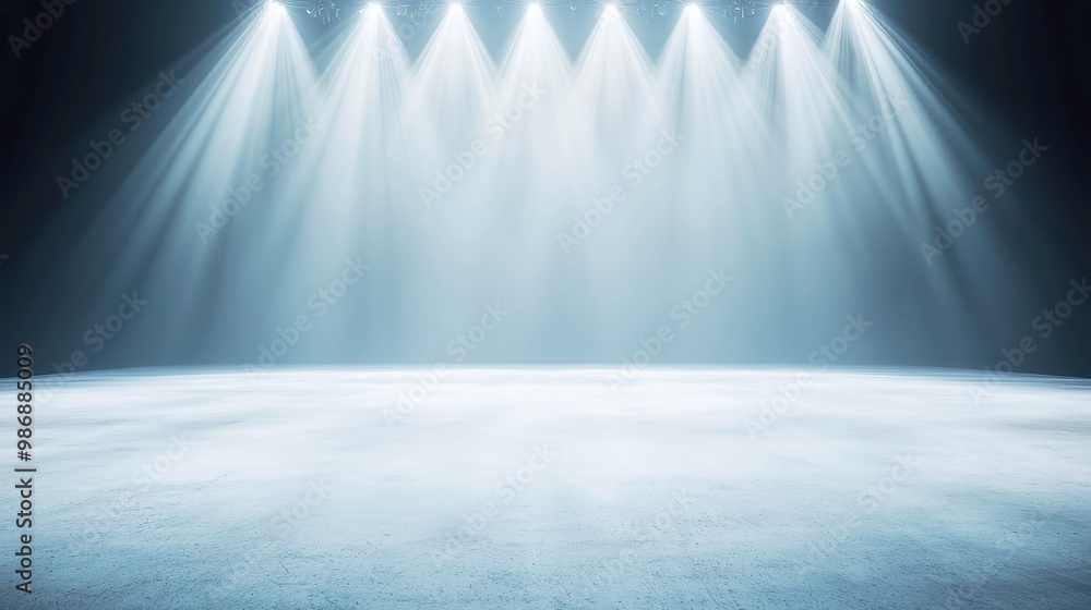 Poster vibrant stage illumination for contemporary dance, showcasing a spotlight on an empty stage, artisti