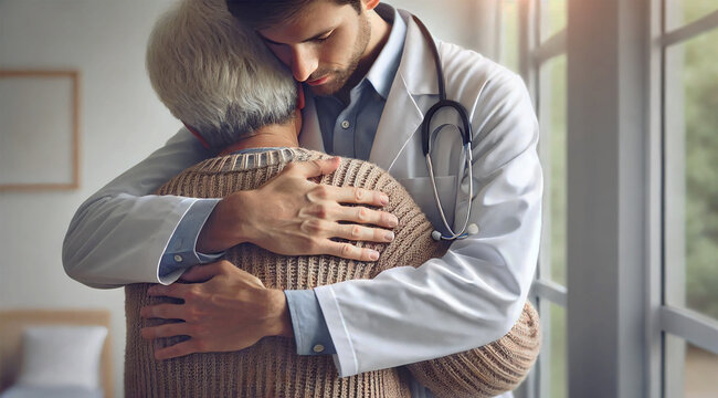 M&eacute;dico abraza a una mujer - The doctor hugs a woman