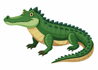 Obraz premium Playful Cartoon Crocodile on White Background,Adorable Cartoon Crocodile Isolated on White,Colorful Cartoon Crocodile Graphic
