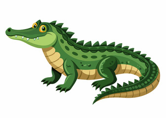 Obraz premium Playful Cartoon Crocodile on White Background,Adorable Cartoon Crocodile Isolated on White,Colorful Cartoon Crocodile Graphic