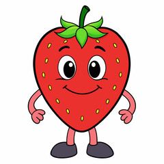 Playful Jumping Strawberry Vector Illustration on White Background,Cute Cartoon Jumping Strawberry Vector Art with White Background,