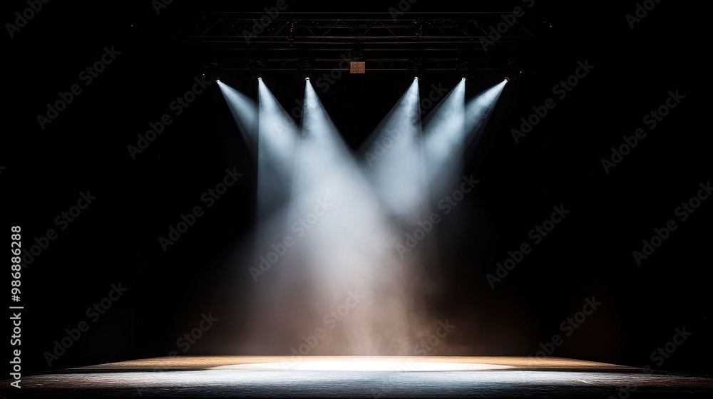 Poster vibrant stage illumination for modern dance, a dynamic backdrop with focused light on an empty stage