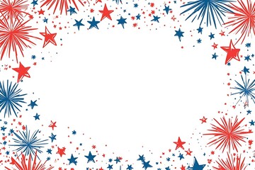 Obraz premium Fourth of July banner. USA flag and fireworks explosions. Independence day national holiday we are closed template.