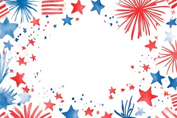 Fototapeta premium Fourth of July banner. USA flag and fireworks explosions. Independence day national holiday we are closed template.