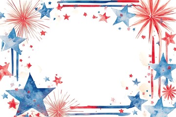Obraz premium Fourth of July banner. USA flag and fireworks explosions. Independence day national holiday we are closed template.