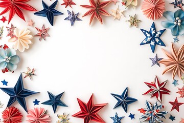 Fototapeta premium Fourth of July banner. USA flag and fireworks explosions. Independence day national holiday we are closed template.