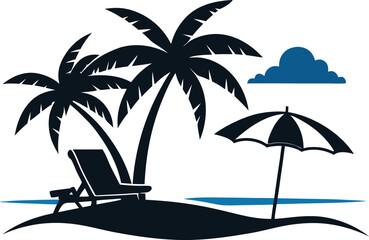 Beach and Chair Drawing Stock Illustration