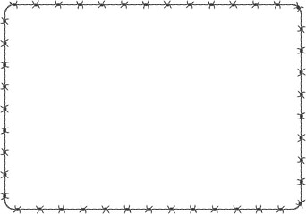 Silhouette barbed wire frame corner, coiled into rectangle shape.