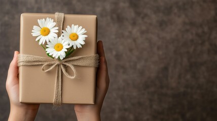 A beautifully wrapped gift box adorned with daisies, perfect for any occasion, showcasing thoughtfulness and care.