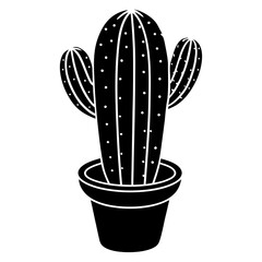 Stunning Cactus Plant with Black Background . Black and White Cactus Plant Illustration on Dark Background. Elegant Cactus Plant Design.Cactus Plant Illustration