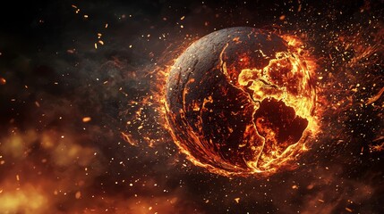 Obraz premium Global Boiling Crisis: 3D Visualization of Globe with Intense Heat Waves Emphasizing Urgency for Climate Action