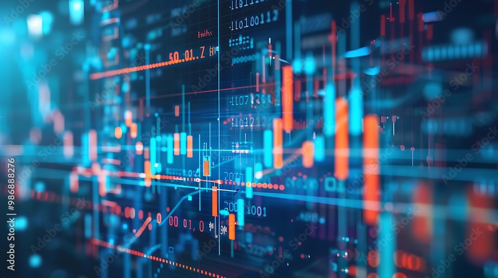 Aufkleber futuristic digital display with charts and data, representing the dynamic world of finance, trading,